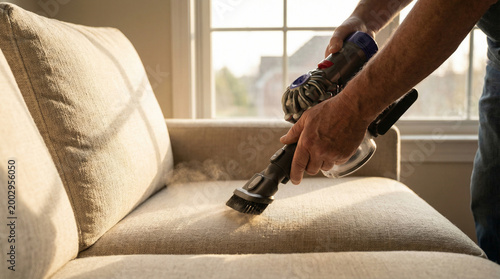 Vacuuming Sofa with Handheld Vacuum Cleaner for Deep Cleaning