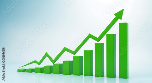 Green business growth bar chart increasing arrow.