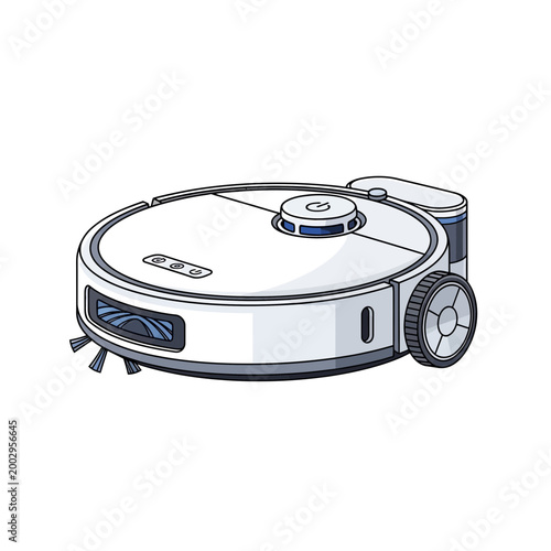 Modern robot vacuum cleaner, white, isolated on white background, illustration