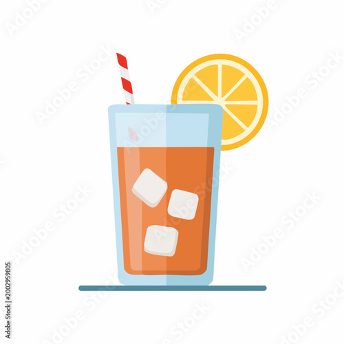 Thé glacé citronné avec glaçons en illustration moderne