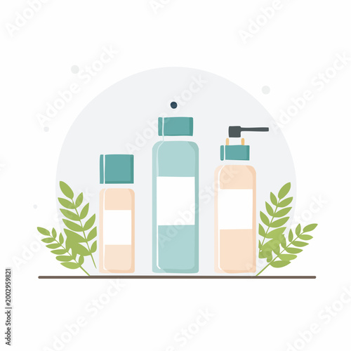 Flacons de cosmétiques avec plantes naturelles en illustration moderne