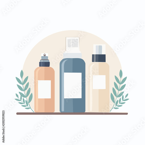 Flacons de cosmétiques avec plantes naturelles en illustration moderne