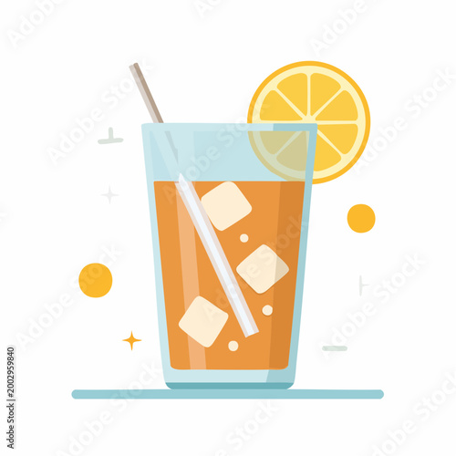 Thé glacé citronné avec glaçons en illustration moderne