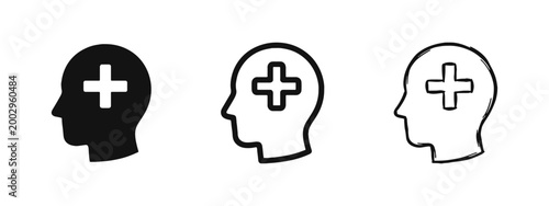 Human Head with Plus Sign Icon for Health and Positivity