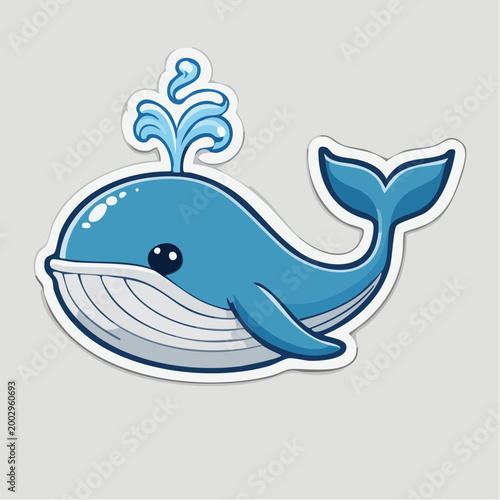 Cute Cartoon Blue Whale Spouting Water