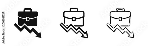 Business Loss and Economic Recession Icons Showing Briefcase with Downward Arrow