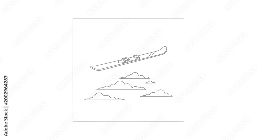 Naklejka premium Skiing through clouds, surreal winter sport, freedom and adventure