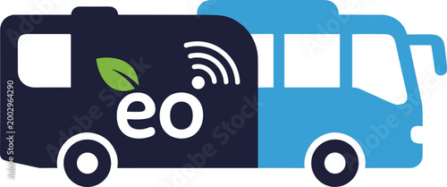 Eco friendly electric recreational vehicle with wifi and leaf symbol for sustainable travel and smart lifestyle.