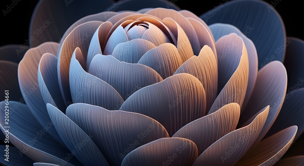 Fototapeta premium Close up of a soft purple and gold rose bloom. Romantic floral textures and beauty care concept. Macro view of layered petals with delicate gradients and light