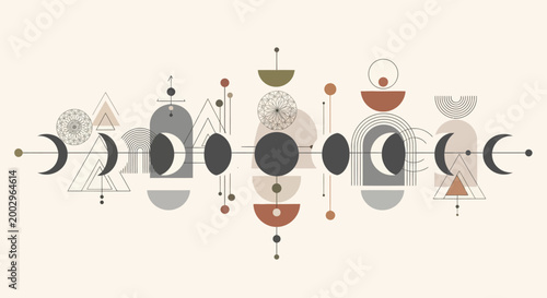 Boho Moon Phases Celestial Geometric Art Composition