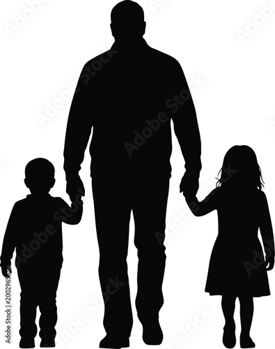 Father's day silhouette dad walking with children a heartwarming family moment