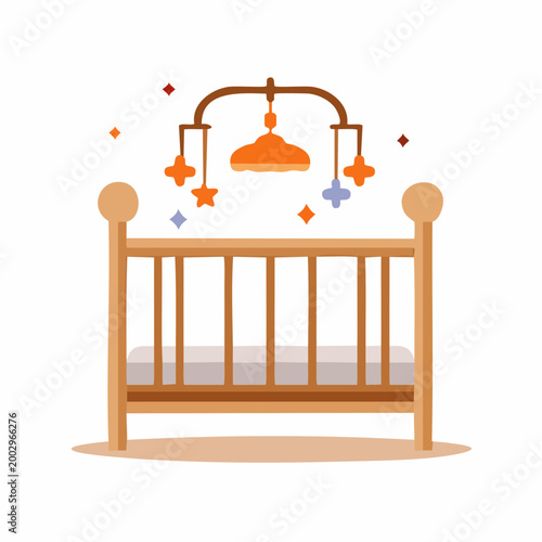 Wooden Baby Crib with Mobile