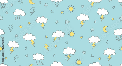 Weather icons on blue background.