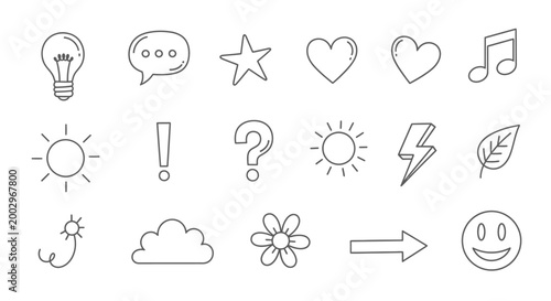 Collection of various line icons symbols.