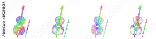 Multicolor sketch cello icon design set