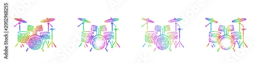 Rainbow color sketch drum set icon design set