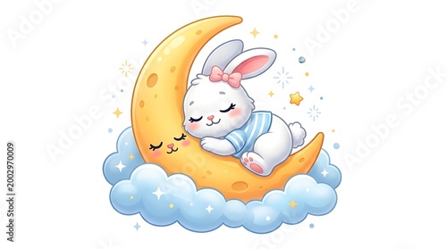 Cute bunny sleeping on the moon clip art adorable illustration for children's designs dreamy graphics