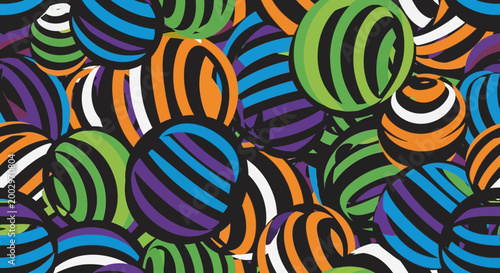 Seamless Pattern of Colorful Striped Spheres Abstract Background
