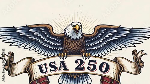 American Bald Eagle Illustration with USA 250 Banner