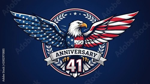American Eagle Anniversary Emblem with Patriotic Colors and 41st Anniversary Banner