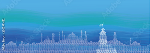 Digital Istanbul Skyline with Data and Bosphorus Flow 
