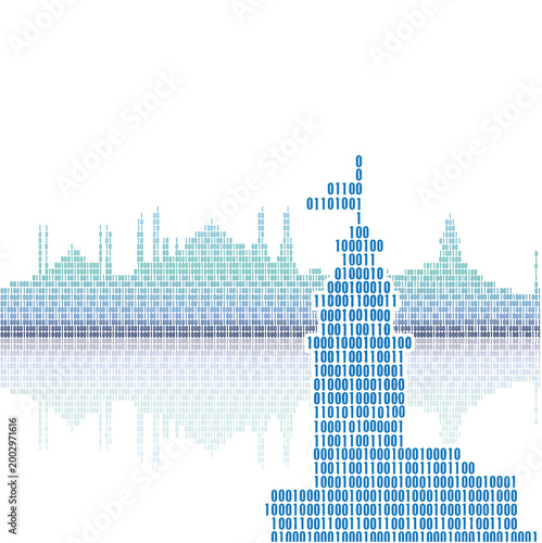 Istanbul Cityscape with Digital Data and Bosphorus Strait 