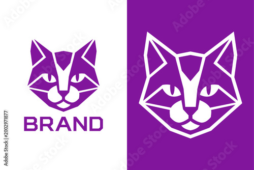 Modern Geometric Cat Head Logo Vector, Minimalist Polygon Feline Mascot Emblem for Pet and Tech Brands