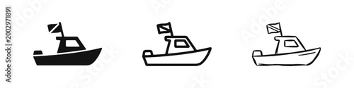 Scuba Diving Boat Icons with Nautical Dive Flag