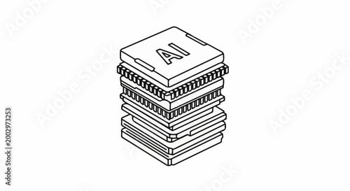 Stacked microchips with "AI" label on top