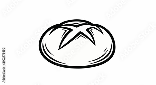 Stylized illustration of a round loaf of bread with scored markings on top