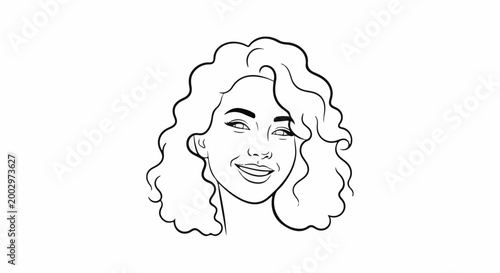 Smiling woman with curly hair, line art
