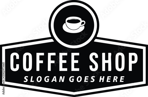 Coffee shop logo with cup icon and text placeholder modern emblem design for cafe branding and identity isolated on white background