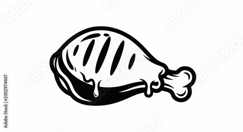 Stylized black and white illustration of a dripping chicken leg
