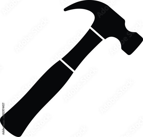 Black Silhouette of a Claw Hammer Tool, Iconic Construction and DIY Equipment for Home Improvement, Manual Labor, Repair Work, and Professional Carpentry Projects, Isolated on White Background for Gra