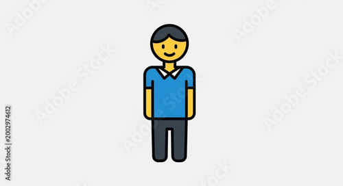 Cartoon Male Character Standing with Smile and Casual Attire.