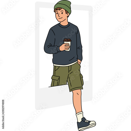 Young Man Holding Coffee Cup Illustration