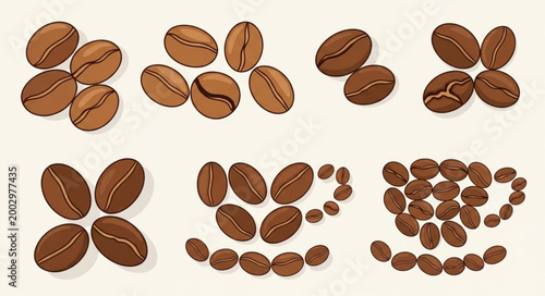 Collection of Coffee Beans in Various Arrangements.