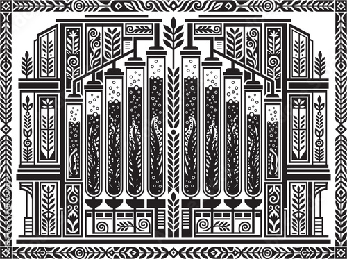 Folk art algae bio reactor vector art for modern branding