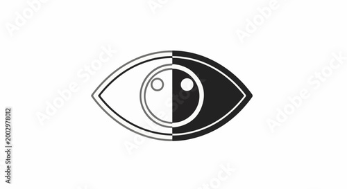 Stylized eye icon, split into contrasting black and white halves, with inner circles
