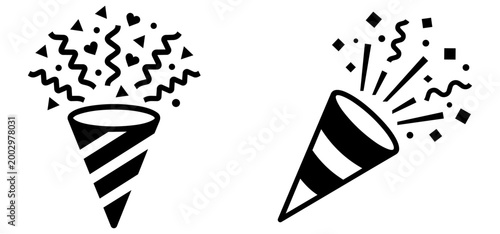 Φωτογραφία Party popper icon set with exploding confetti for celebration design elements