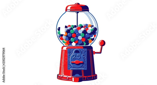 Vintage Gumball Machine Filled with Colorful Candies, Retro Arcade Game