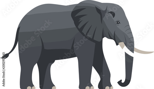 Majestic African Elephant Walking Gracefully Across a Plain, Symbolizing Wild Nature, Conservation Efforts, and Zoological Education, Realistic Illustration with Clean Lines and Subtle Gradients for W
