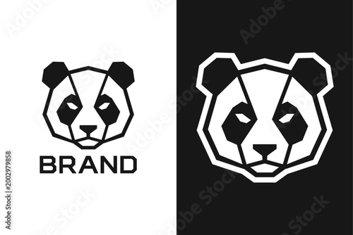 Modern Geometric Panda Logo Vector, Minimalist Black and White Bear Mascot Polygon Emblem