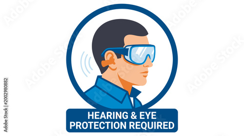 Man Wearing Safety Glasses and Earplugs.
