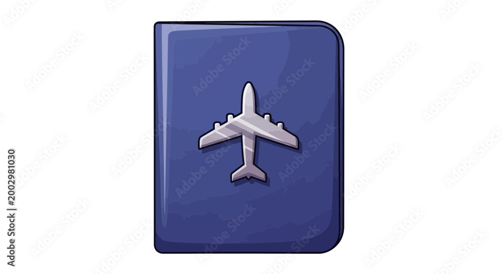 Fototapeta premium Airplane icon on a blue passport cover