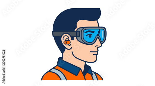 Man wearing safety goggles and earmuff.