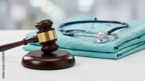 Medical law malpractice injury lawsuit gavel stethoscope hospital healthcare justice. injury law. lawyer legal document personal insurance litigation, justice, court, gavel