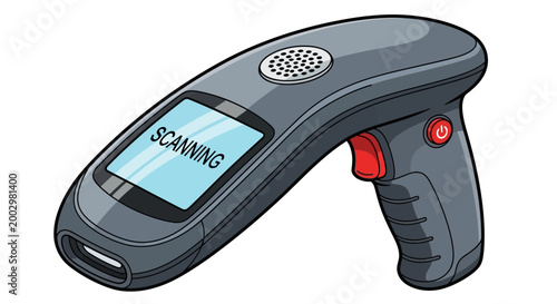 Handheld scanner device with screen displaying 'SCANNING'