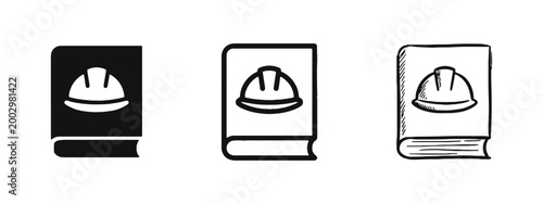 Construction Safety Manual Icon Set, Engineering Handbook and Building Regulations Book