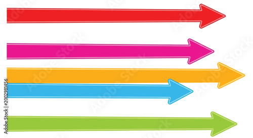 Free Download Set of five simple horizontal arrows in vibrant red, pink, orange, blue, and green colors pointing to the right direction. - GFXLoad